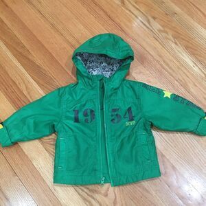 London Fog Baby Boy Windbreaker Jacket Size 12 M Jersey Lined Full Zip Green EUC